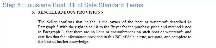 Step 5 to filling out a louisiana boat bill of sale template standard terms