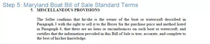 Step 5 to filling out a maryland boat blank bill of sale - standard terms