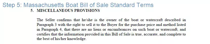 Step 5 to filling out a massachusetts boat bill of sale sample standard terms