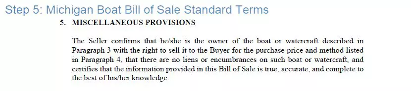 Step 5 to filling out a michigan boat bill of sale template - standard terms