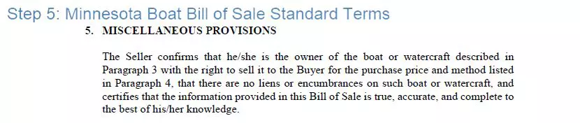 Step 5 to filling out a minnesota boat blank bill of sale - standard terms