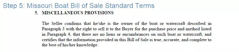 Step 5 to filling out a missouri boat bill of sale form standard terms
