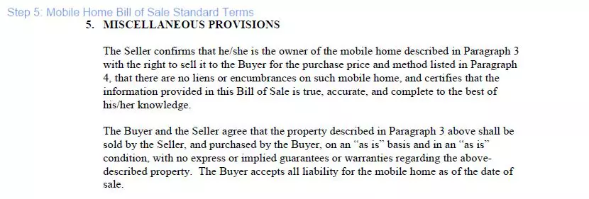 Step 5 to filling out a mobile home bill of sale form standard terms