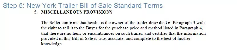 Step 5 to filling out a new york trailer blank bill of sale standard terms