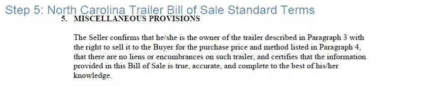 Step 5 to filling out a north carolina trailer blank bill of sale - standard terms