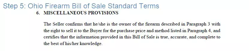 Step 5 to filling out an ohio firearm bill of sale form standard terms