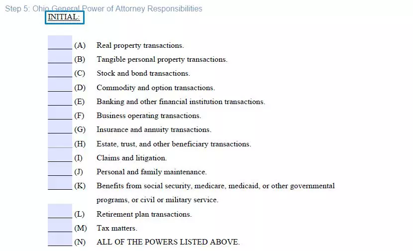 Step 5 to filling out an ohio financial power of attorney - responsibilities