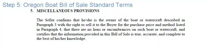 Step 5 to filling out an oregon boat blank bill of sale - standard terms