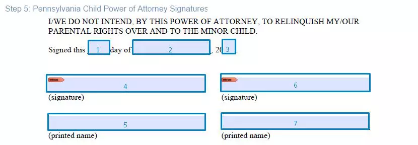 Step 5 to filling out a pennsylvania child power of attorney sample - signatures