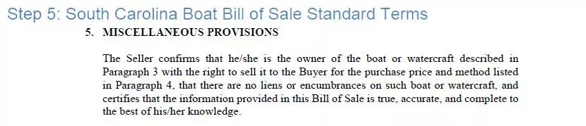 Step 5 to filling out a south carolina boat bill of sale template - standard terms