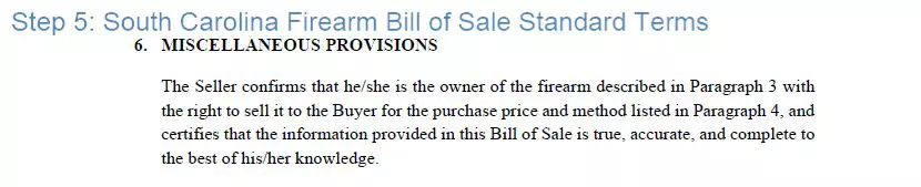 Step 5 to filling out a south carolina firearm bill of sale template - standard terms