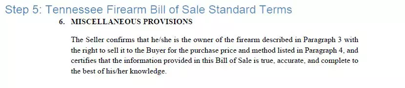 Step 5 to filling out a tennessee firearm bill of sale example - standard terms