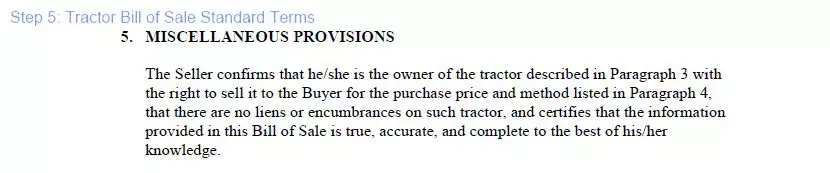 Step 5 to filling out a tractor bill of sale form - standard terms