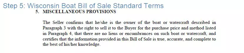 Step 5 to filling out a wisconsin boat bill of sale form standard terms