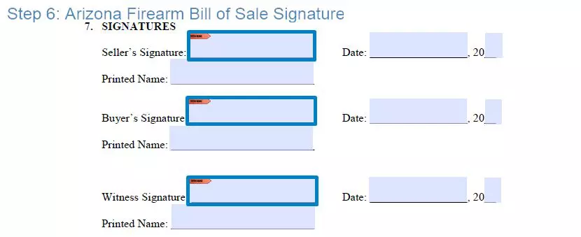 Step 6 to filling out an arizona firearm bill of sale template - signature