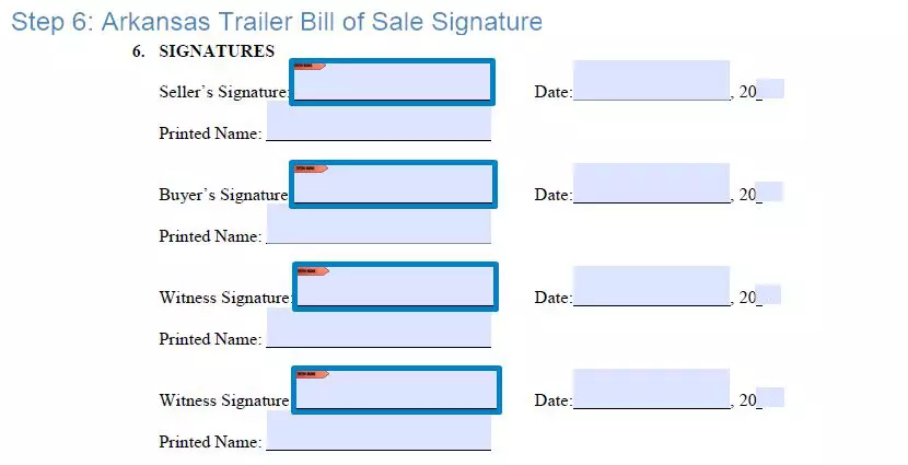 Step 6 to filling out an arkansas trailer bill of sale template - signature