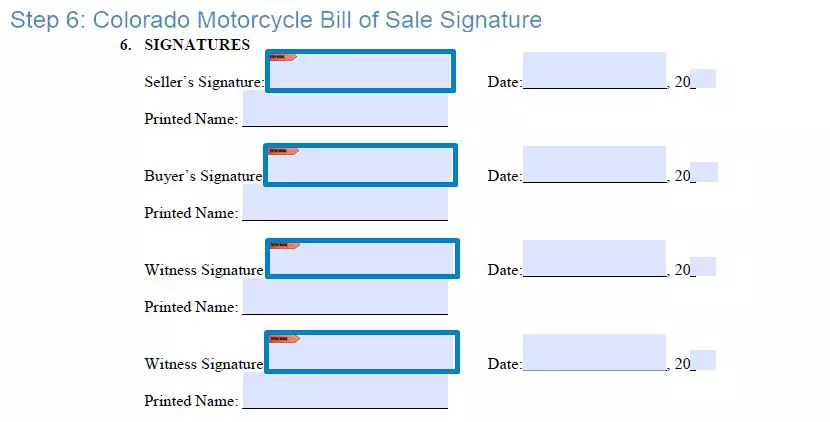 Step 6 to filling out a colorado motorcycle bill of sale sample - signature