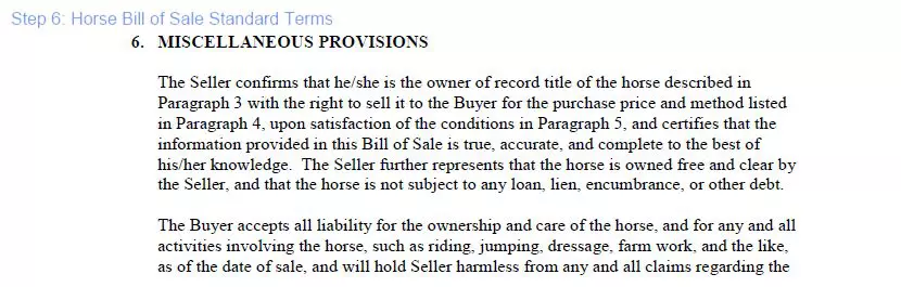 Step 6 to filling out a horse bill of sale form - standard terms