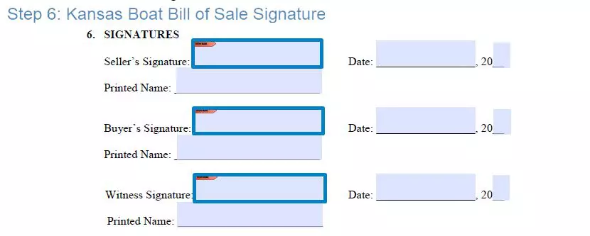 Step 6 to filling out a kansas boat bill of sale form signature