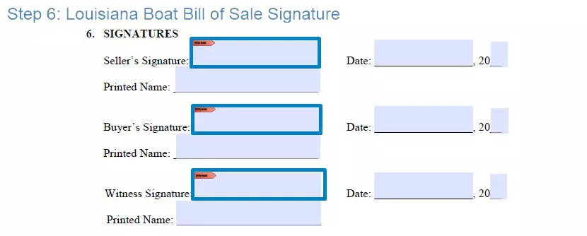 Step 6 to filling out a louisiana boat blank bill of sale signature