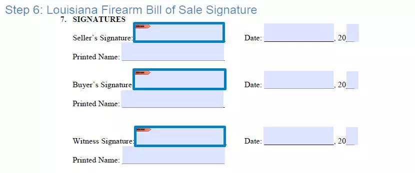 Step 6 to filling out a louisiana firearm bill of sale example - signature