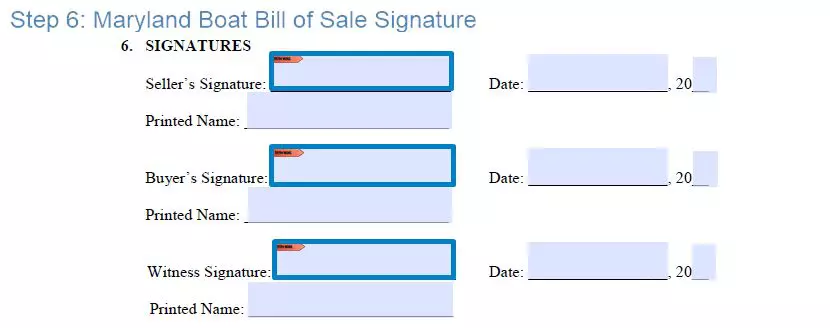 Step 6 to filling out a maryland boat bill of sale form signature