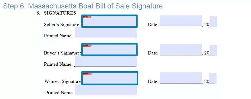 Step 6 to filling out a massachusetts boat blank bill of sale - signature