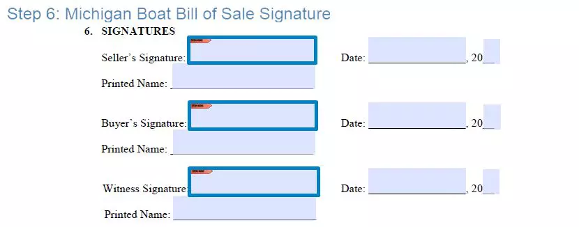 Step 6 to filling out a michigan boat bill of sale form signature