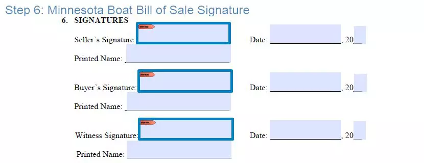 Step 6 to filling out a minnesota boat bill of sale form - signature