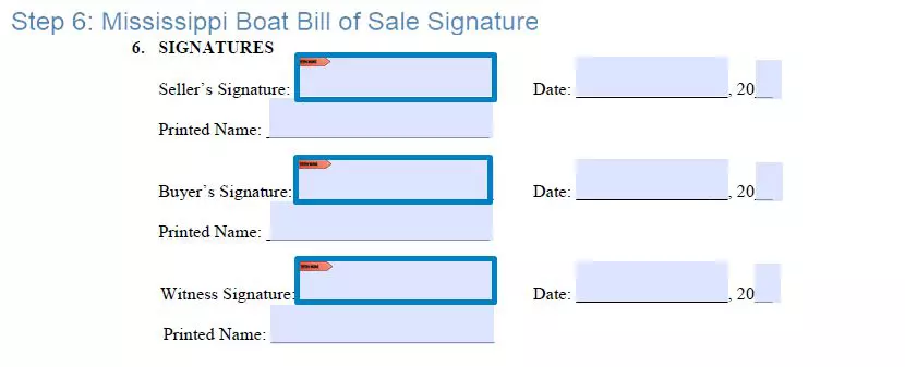 Step 6 to filling out a mississippi boat bill of sale template signature