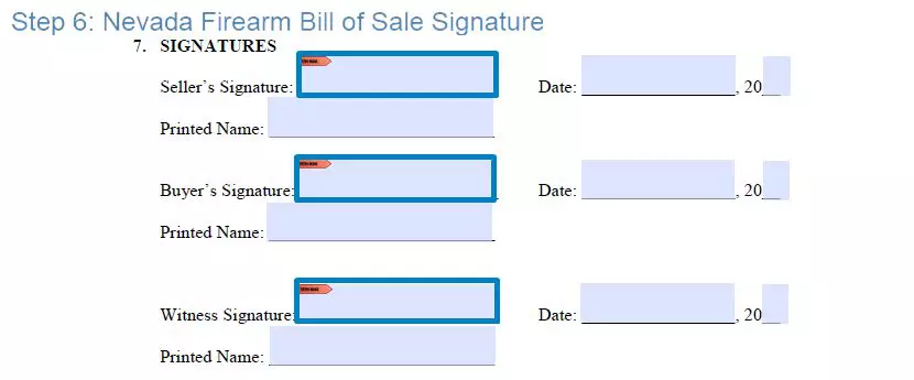 Step 6 to filling out a nevada firearm bill of sale form - signature