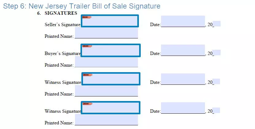 Step 6 to filling out a new jersey trailer bill of sale form - signature