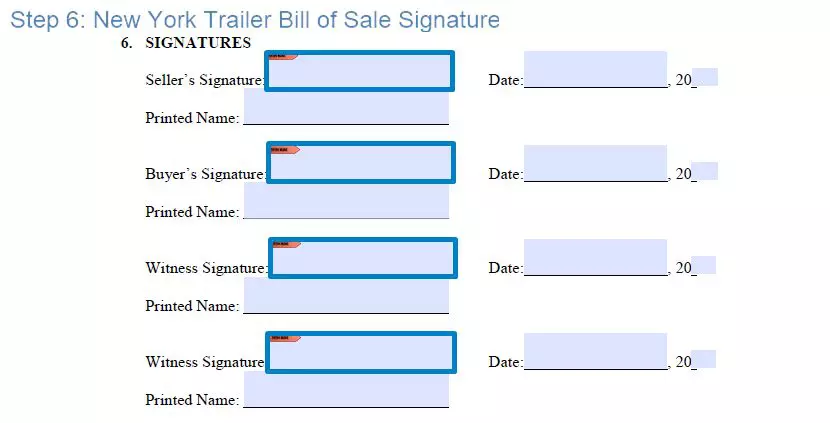 Step 6 to filling out a new york trailer bill of sale template signature