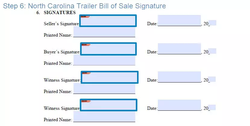 Step 6 to filling out a north carolina trailer bill of sale form signature