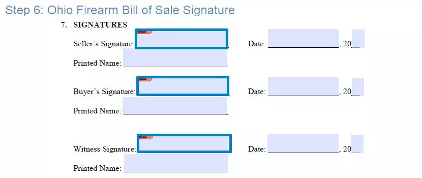 Step 6 to filling out an ohio firearm bill of sale template signature