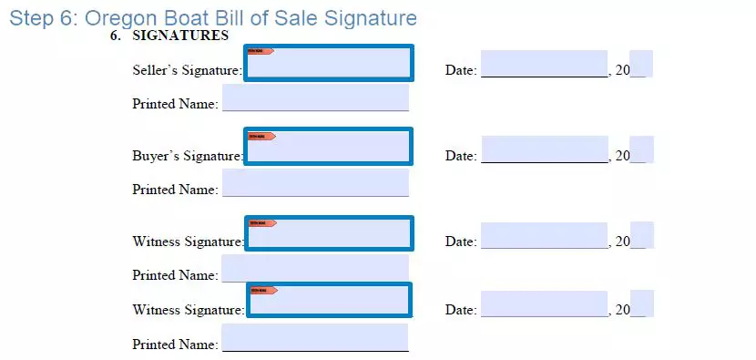 Step 6 to filling out an oregon boat bill of sale example - signature