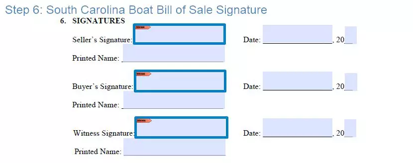 Step 6 to filling out a south carolina boat bill of sale example signature