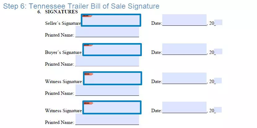 Step 6 to filling out a tennessee trailer blank bill of sale - signature