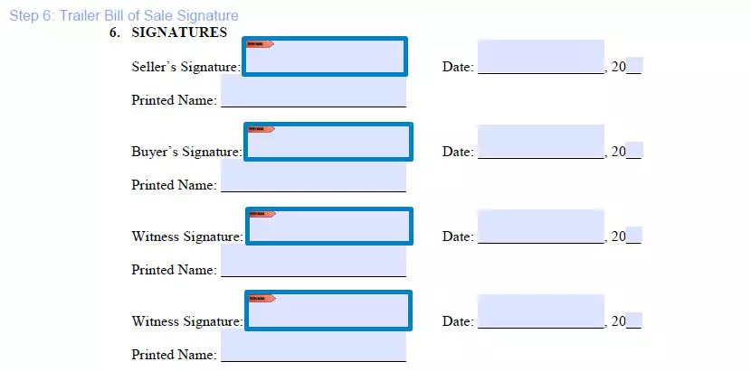 Step 6 to filling out a trailer bill of sale example signature