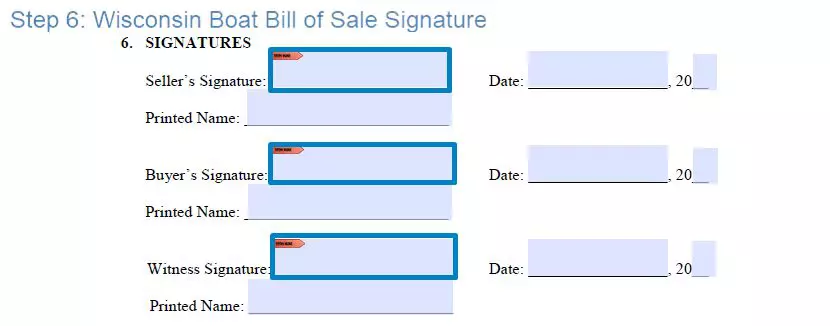 Step 6 to filling out a wisconsin boat bill of sale sample signature