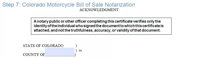 Step 7 to filling out a colorado motorcycle blank bill of sale notarization