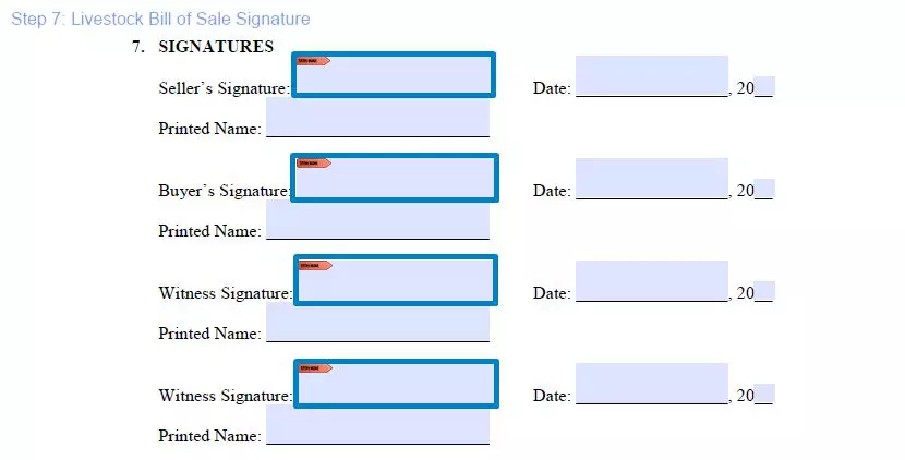 Step 7 to filling out a livestock bill of sale example - signature