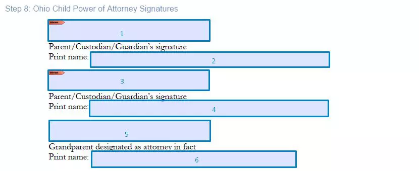 Step 8 to filling out an ohio child power of attorney example - signatures