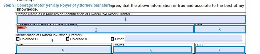 Step 9 to filling out a colorado motor vehicle power of attorney template signature