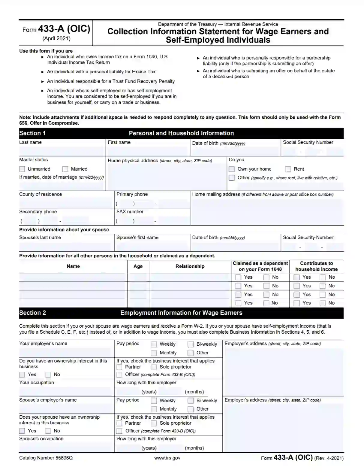 irs form 433 a (oic) rev 04 2021