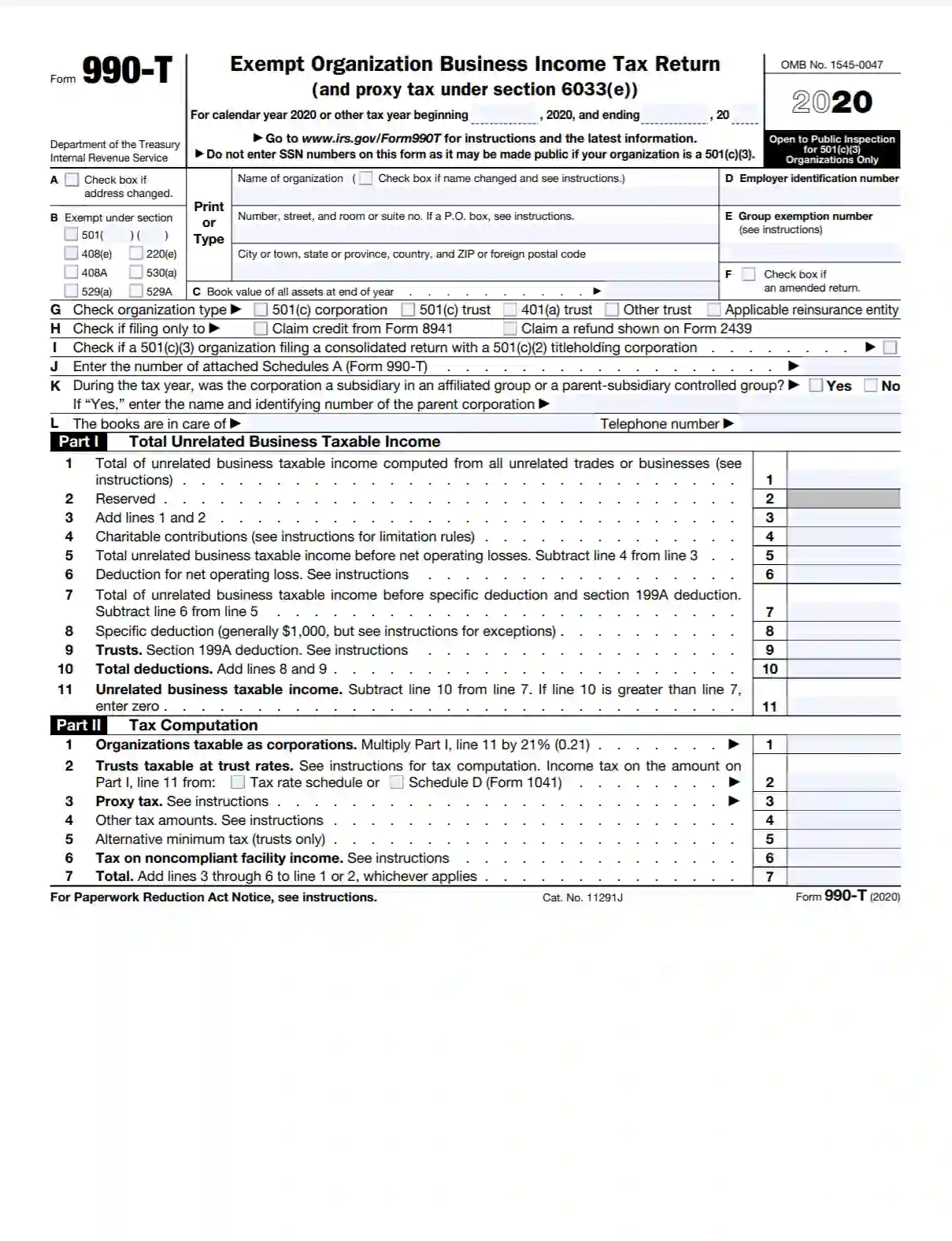 irs form 990 t 2020