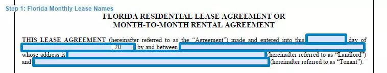 Step 1 to filling out a florida monthly lease - names