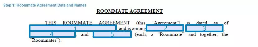 Step 1 to filling out a roommate agreement date and names