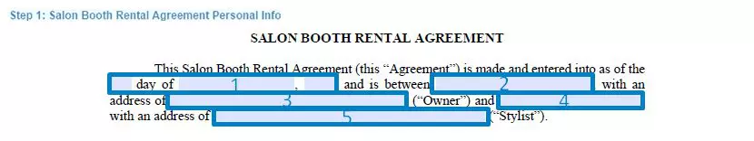 Step 1 to filling out a salon booth rental agreement personal info