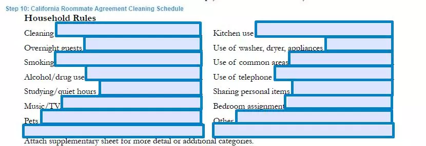 Step 10 to filling out a california roommate agreement form - cleaning schedule